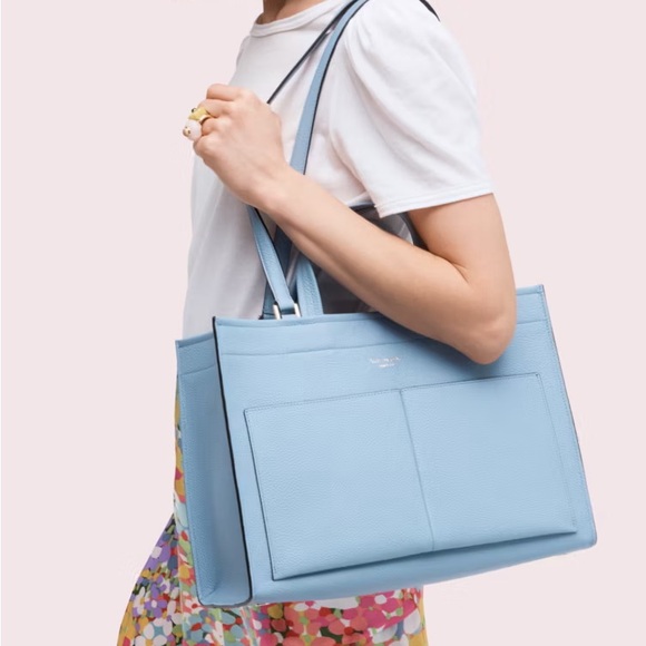 Kate Spade Sam Large Pocket Satchel in Black Leather Tote Bag - Picture 14 of 14